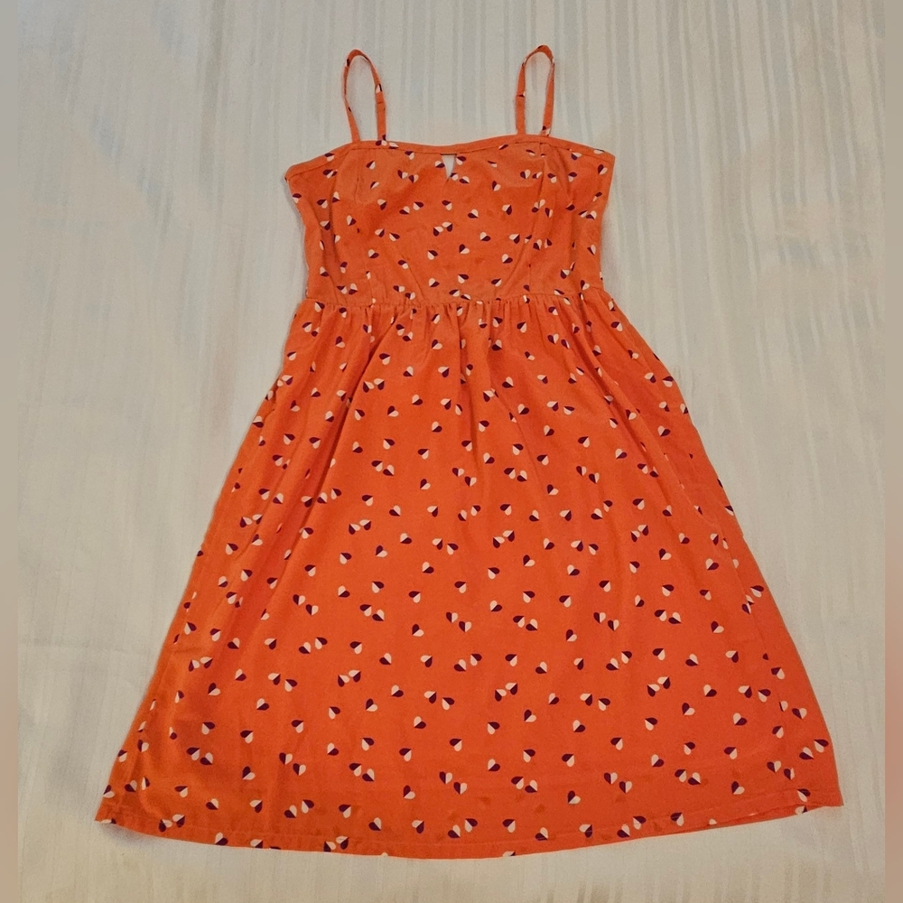 Old Navy Sun Dress - Orange Purple White Heart Print - Strappy Keyhole - Size 10